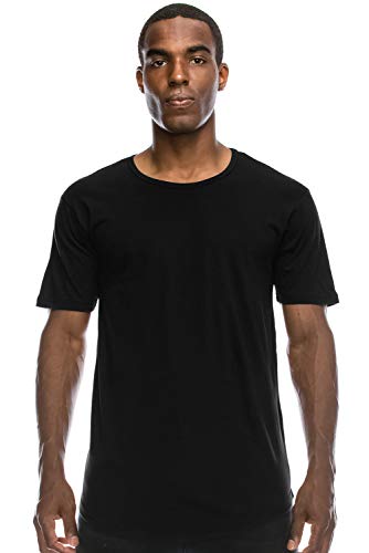JC DISTRO Black Drop Cut Curved Hem Scallop Extra Long Longline Big and Tall T-Shirt 2X - Image 2