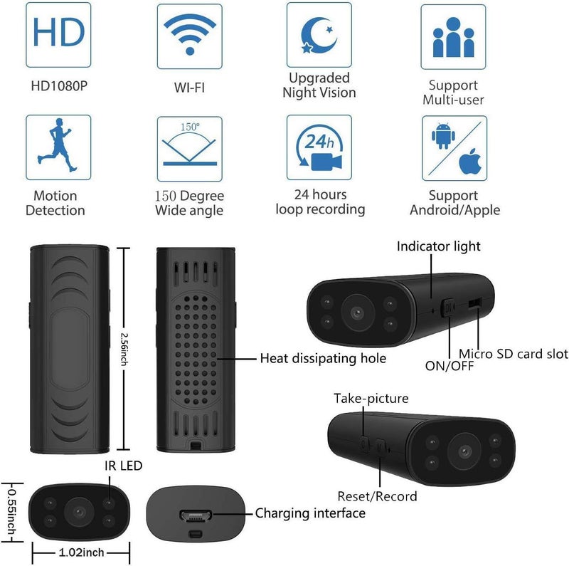 TECHNOVIEW WiFi Camera, 1080p Full HD, 150° View Angle, Night Hd Vision, Motion Detection, Mini Body, Remote Playback, Supports 128G SD Card - Image 2
