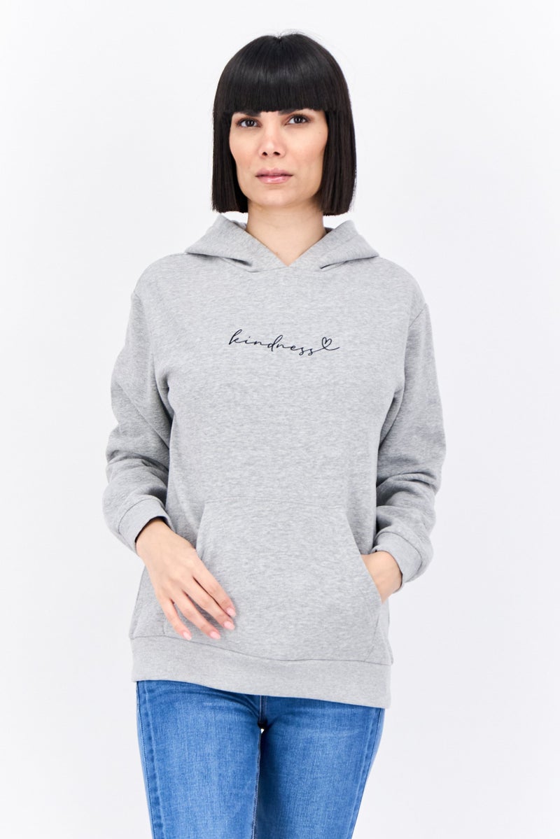 BRAVE SOUL Women Hooded Long Sleeve Graphic Print Sweatshirts, Heather Grey - Image 1