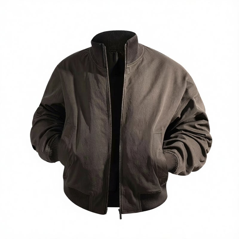 Short Loose Fit Bomber Jacket with Stand Collar - Image 3