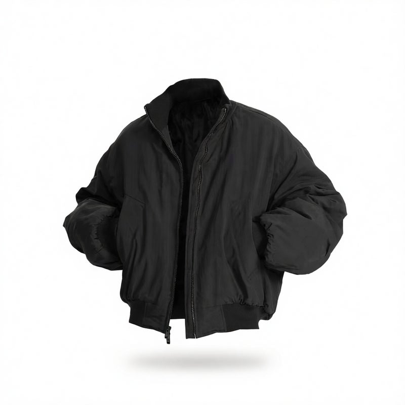 Short Loose Fit Bomber Jacket with Stand Collar - Image 1