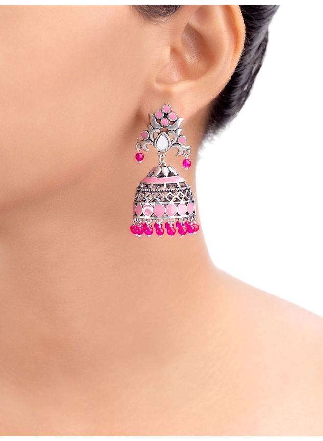 VOYLLA Rangabati Pink Embellisheds Jhumka Earrings - Image 5