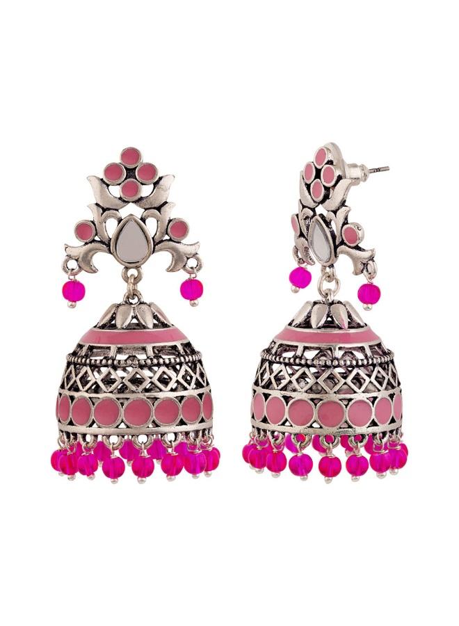 VOYLLA Rangabati Pink Embellisheds Jhumka Earrings - Image 3