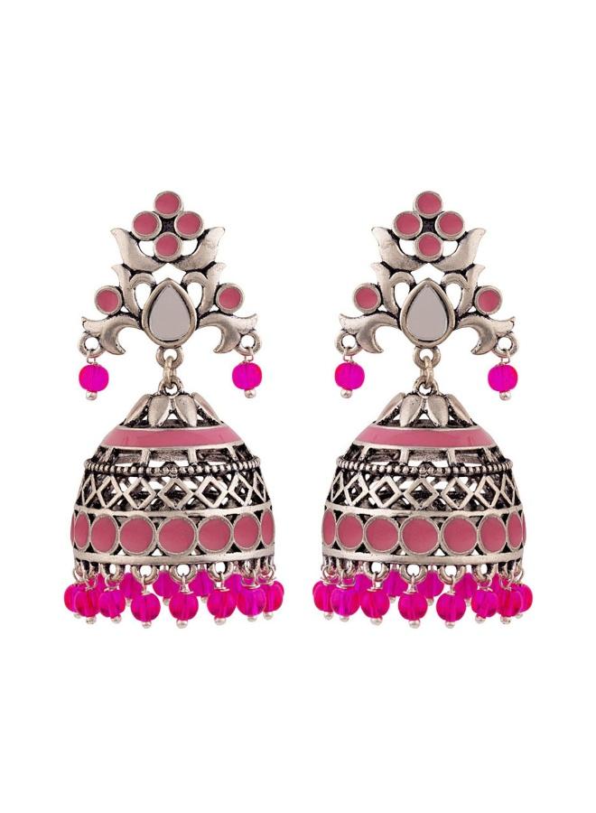 VOYLLA Rangabati Pink Embellisheds Jhumka Earrings - Image 2