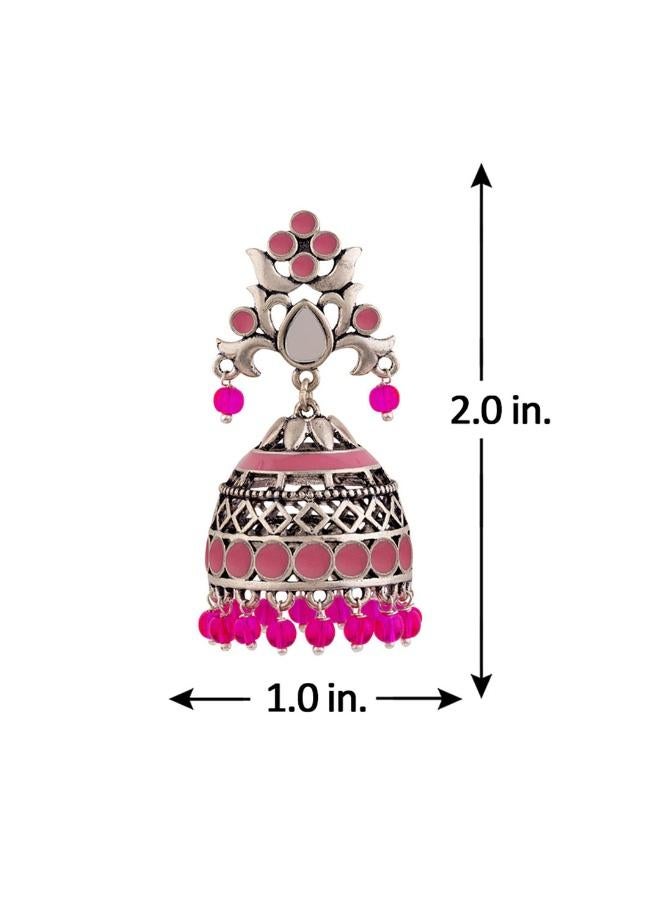 VOYLLA Rangabati Pink Embellisheds Jhumka Earrings - Image 4