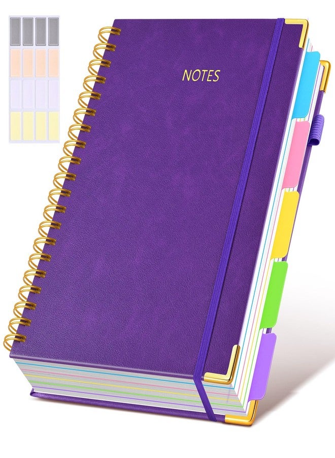 dilitego Hardcover Spiral Notebook 8.5"x11" Journal with Removable Dividers Tabs, 300 Pages Leather 5 Subject Notebook College Ruled, Large Notebooks for Work School, Lined Journal for Women, A4 Dark purple - Image 1