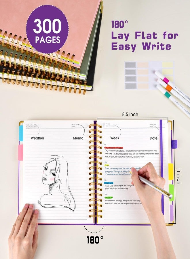 dilitego Hardcover Spiral Notebook 8.5"x11" Journal with Removable Dividers Tabs, 300 Pages Leather 5 Subject Notebook College Ruled, Large Notebooks for Work School, Lined Journal for Women, A4 Dark purple - Image 5