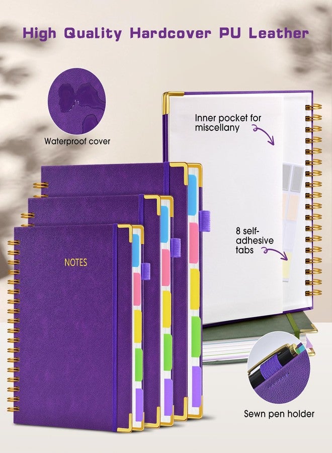 dilitego Hardcover Spiral Notebook 8.5"x11" Journal with Removable Dividers Tabs, 300 Pages Leather 5 Subject Notebook College Ruled, Large Notebooks for Work School, Lined Journal for Women, A4 Dark purple - Image 2