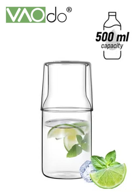 Bedside Water Bottle Set with Glass for Bedroom Nightstand Night Water Bottle Bathroom Glass Mouthwash Bottle Clear Glass Juice Jug Water Bottle 500ML