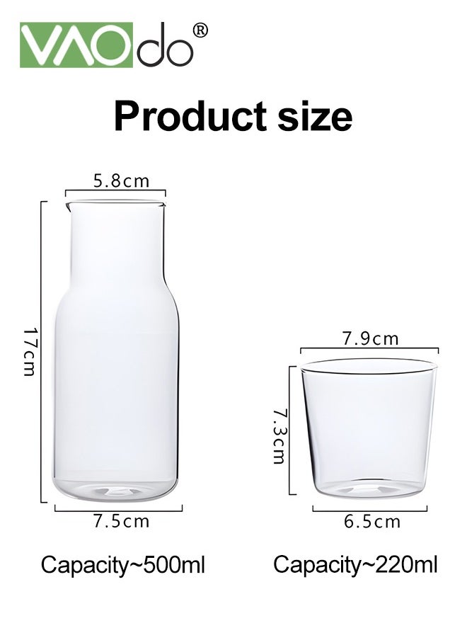 Bedside Water Bottle Set with Glass for Bedroom Nightstand Night Water Bottle Bathroom Glass Mouthwash Bottle Clear Glass Juice Jug Water Bottle 500ML