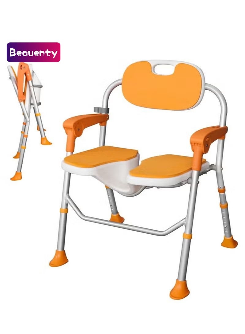 Beauenty Shower Chair with Arms and Back, Folding Shower Chair 5-Level Height, Non-Slip Feet Shower Seat Cutout for Private Washing for Elderly, Disabled, Pregnant, Adult, Foldable Shower Chair, orange - Image 1