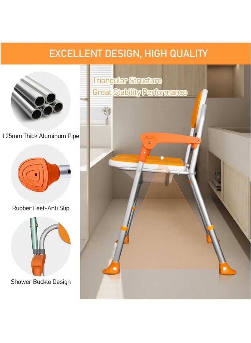 Beauenty Shower Chair with Arms and Back, Folding Shower Chair 5-Level Height, Non-Slip Feet Shower Seat Cutout for Private Washing for Elderly, Disabled, Pregnant, Adult, Foldable Shower Chair, orange - Image 4