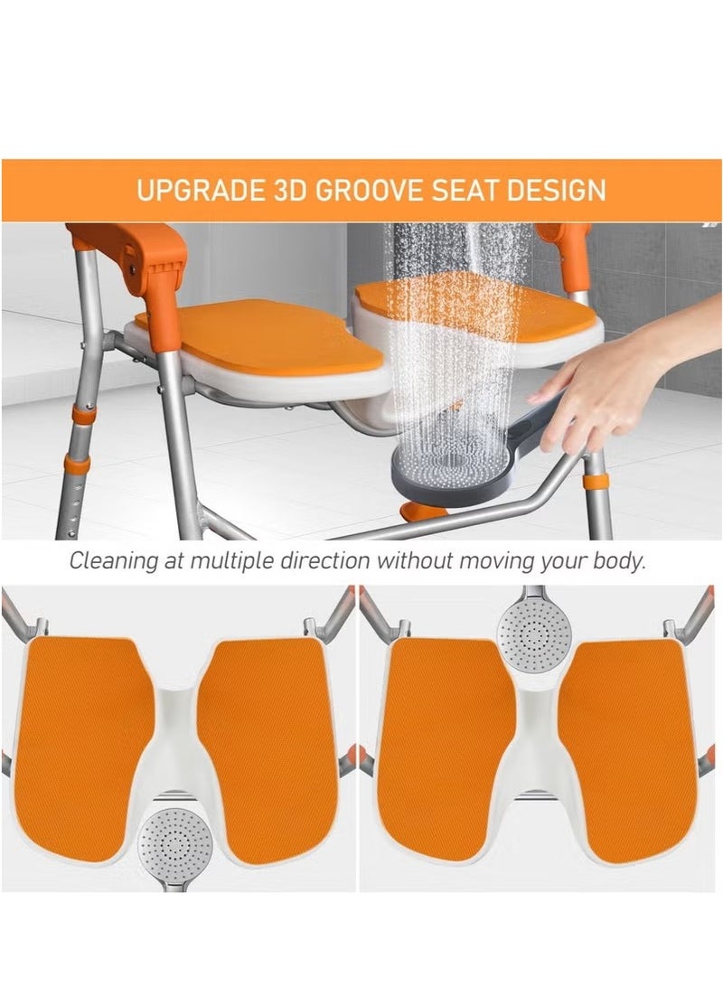 Beauenty Shower Chair with Arms and Back, Folding Shower Chair 5-Level Height, Non-Slip Feet Shower Seat Cutout for Private Washing for Elderly, Disabled, Pregnant, Adult, Foldable Shower Chair, orange - Image 5