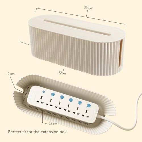 Soko Cable Management Box with Mobile Stand | Cords Hider & Surge Protector | Concealer for Power Strips, Router, TV, Gadget Wires Storage Organizer Tray for Desk, Table - Home, Office - White - Image 3