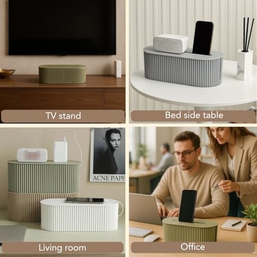 Soko Cable Management Box with Mobile Stand | Cords Hider & Surge Protector | Concealer for Power Strips, Router, TV, Gadget Wires Storage Organizer Tray for Desk, Table - Home, Office - White - Image 4