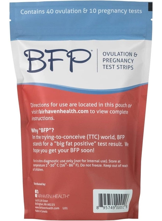 fairhaven health BFP Ovulation & Pregnancy Test Strips for Pregnancy Detection - At Home Early Predictor Kit for Fertility & Women Trying to Conceive, 40 LH Ovulation & 10 HCG Levels Pregnancy Test, Made in N. America - Image 2