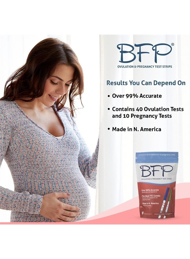 fairhaven health BFP Ovulation & Pregnancy Test Strips for Pregnancy Detection - At Home Early Predictor Kit for Fertility & Women Trying to Conceive, 40 LH Ovulation & 10 HCG Levels Pregnancy Test, Made in N. America - Image 3
