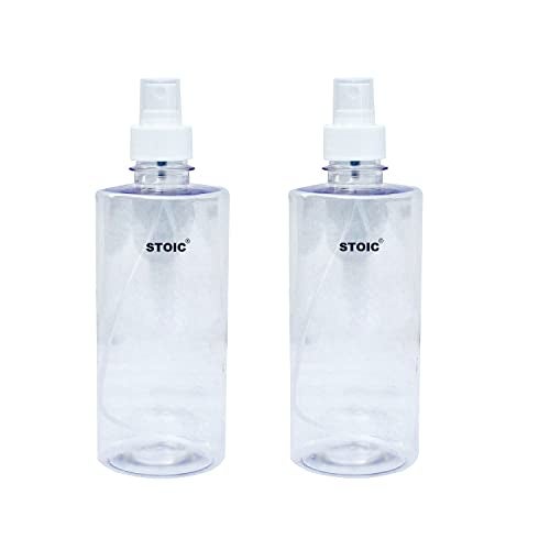 STOIC 500ml Refillable Spray Bottle With Dust Cap For Fine Mist Perfume Atomizer Sanitizer Travel Beauty Makeup Empty Mini Transparent Spray Bottle (Pack of 2) - Image 1