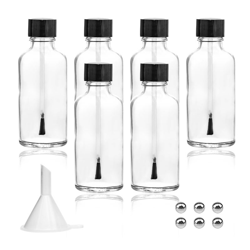 Agidea 6PCS Large Empty Nail Polish Bottles with BrushRefillable Glass Cuticle Oil Bottles Travel Containers with Funnel Mixing Balls for DIY Nail Art Cuticle Oils 50ML