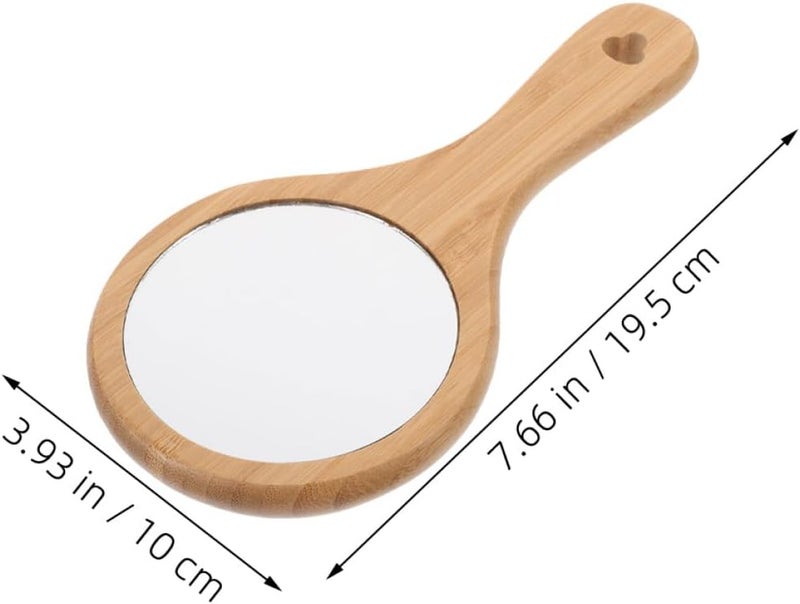 2pcs Wooden Handheld Vanity Mirrors with Handle, Portable Small Round Bathroom Makeup Mirrors for Travel and Salon Use, Light Brown Nan - Image 2