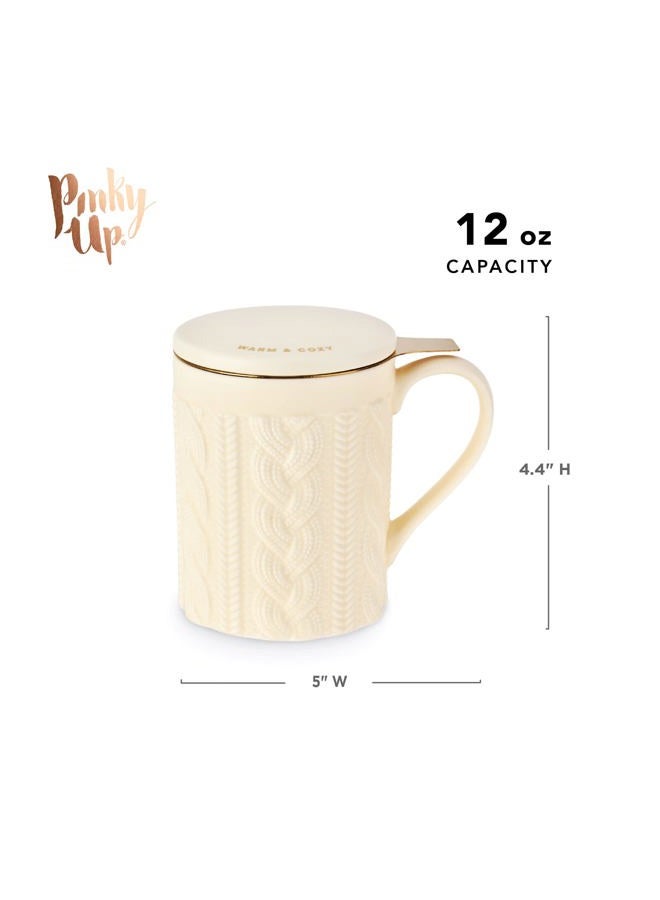 Pinky Up Annette Loose Leaf Tea Cup, Ceramic Travel Mug with Infuser and Lid, for Work, Office, Picnic, Camping, Outdoor Party, Spa Day, 12 oz, Set of 1, Knit Design - Image 4