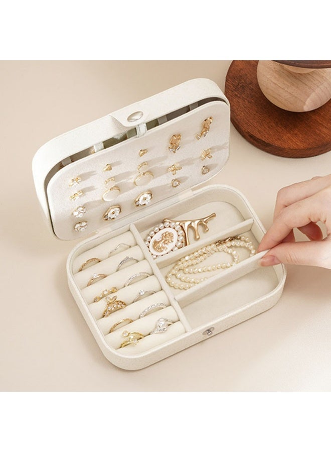 Large capacity jewelry box storage box Anti-oxidation necklace earrings ring storage PU leather jewelry storage box(White)  - Image 4