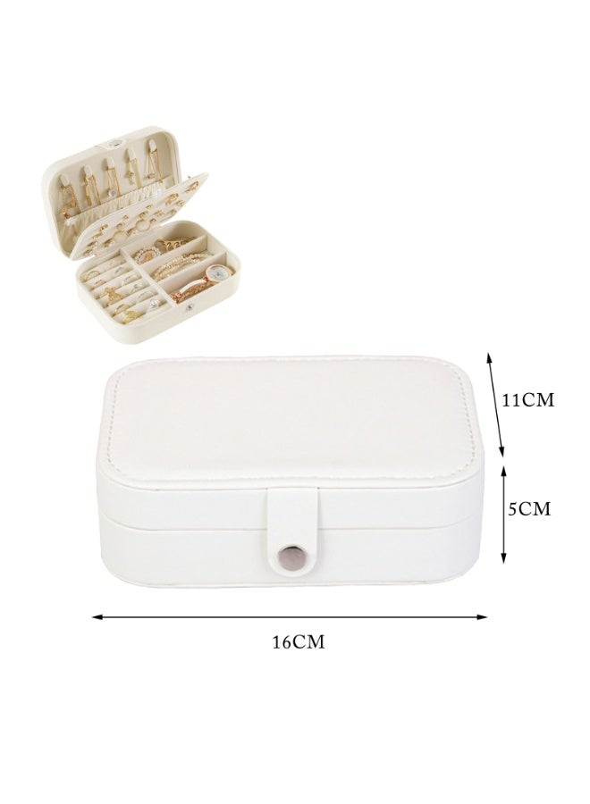 Large capacity jewelry box storage box Anti-oxidation necklace earrings ring storage PU leather jewelry storage box(White)  - Image 5