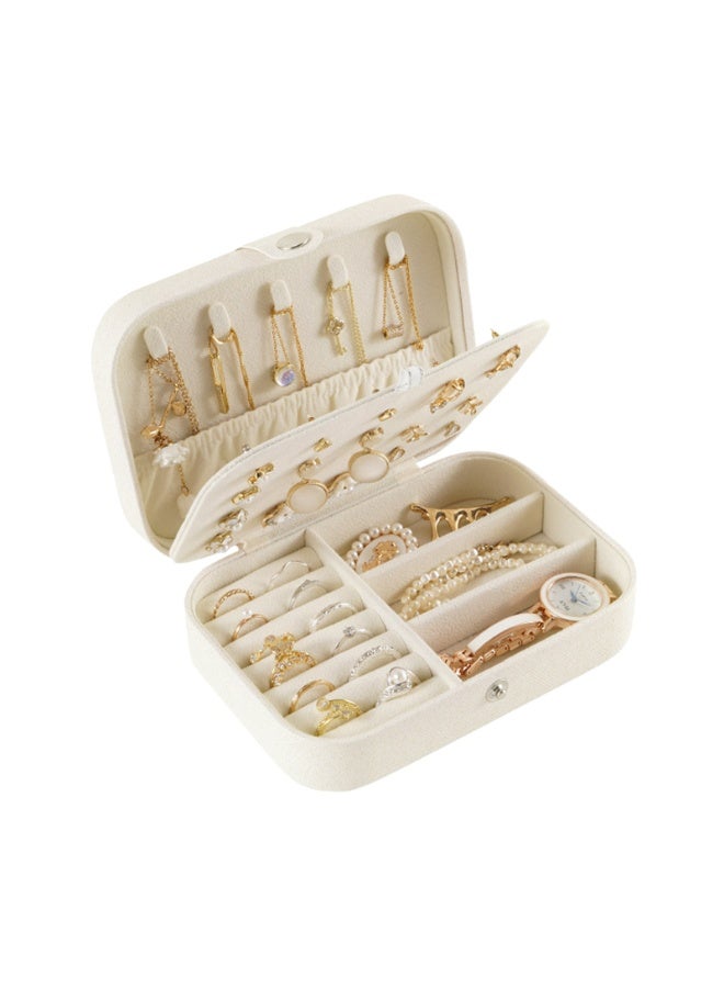 Large capacity jewelry box storage box Anti-oxidation necklace earrings ring storage PU leather jewelry storage box(White)  - Image 1