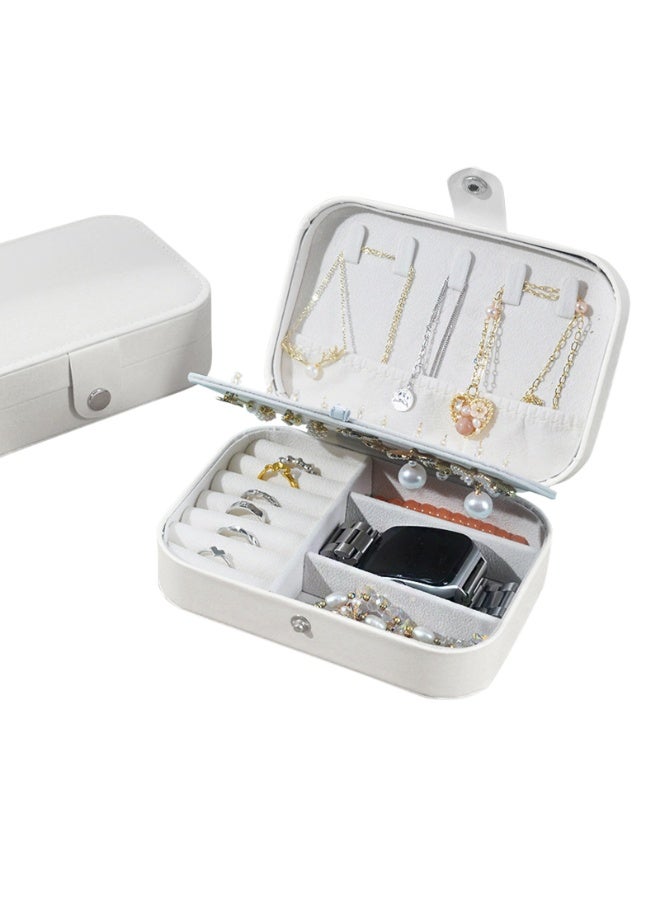 Large capacity jewelry box storage box Anti-oxidation necklace earrings ring storage PU leather jewelry storage box(White)  - Image 3