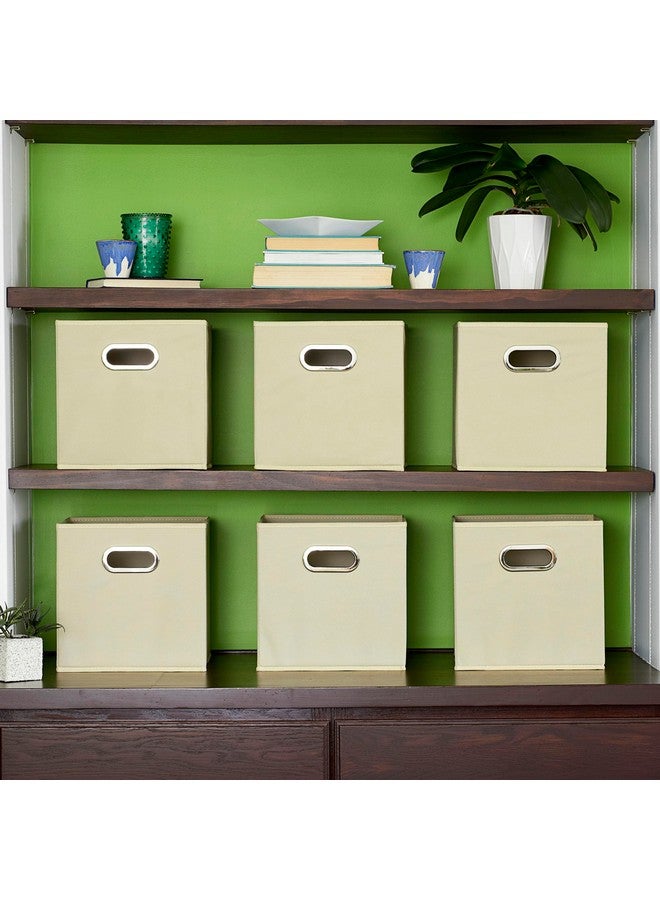 هاوس هولد إسينشالز صناديق تخزين قماشية قابلة للطي من هاوسهولد إسينشالز ٨٢-١ | مجموعة من ٦ مكعبات بمقابض | لون طبيعي - Image 2