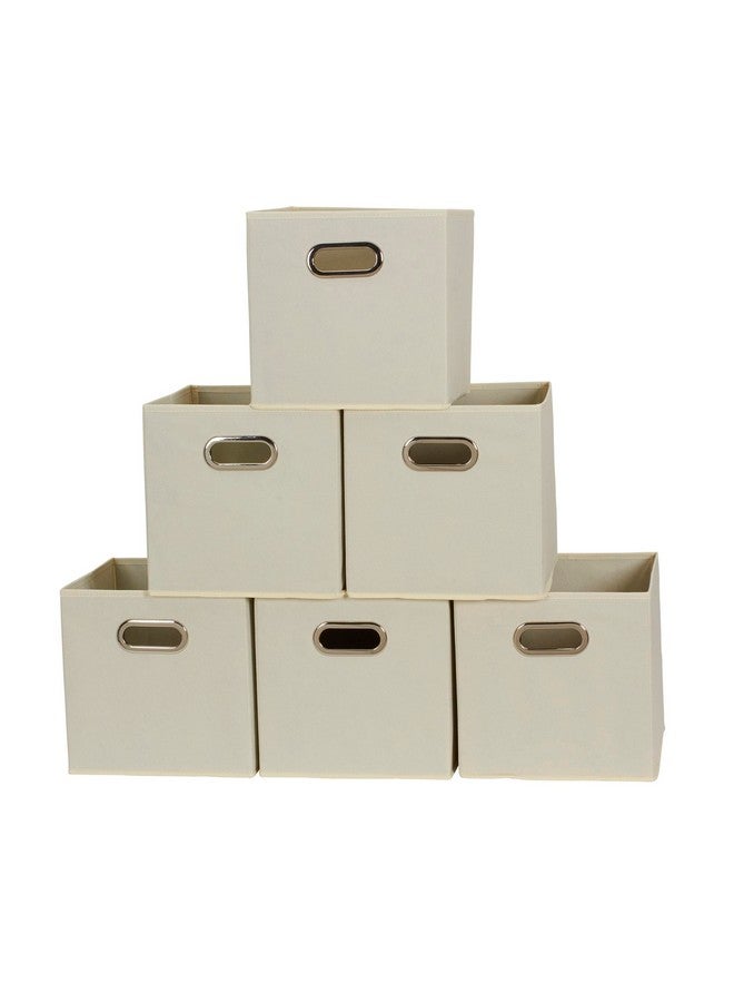 هاوس هولد إسينشالز صناديق تخزين قماشية قابلة للطي من هاوسهولد إسينشالز ٨٢-١ | مجموعة من ٦ مكعبات بمقابض | لون طبيعي - Image 1