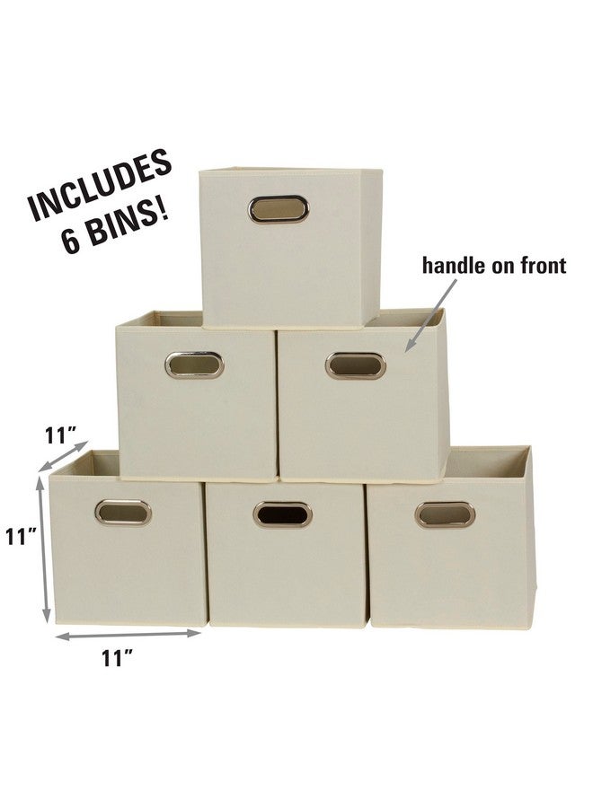 هاوس هولد إسينشالز صناديق تخزين قماشية قابلة للطي من هاوسهولد إسينشالز ٨٢-١ | مجموعة من ٦ مكعبات بمقابض | لون طبيعي - Image 3