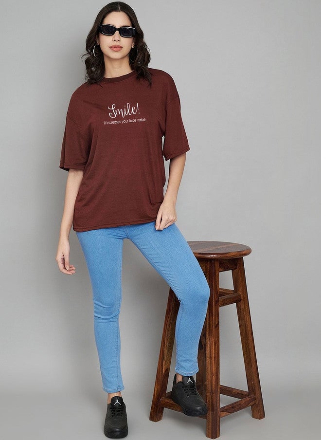 Trend Level Women Typography Printed Drop-Shoulder Sleeves T-shirt - Image 4