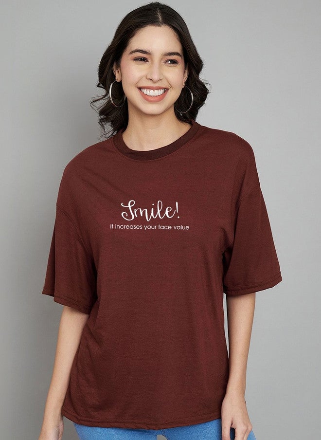 Trend Level Women Typography Printed Drop-Shoulder Sleeves T-shirt - Image 1