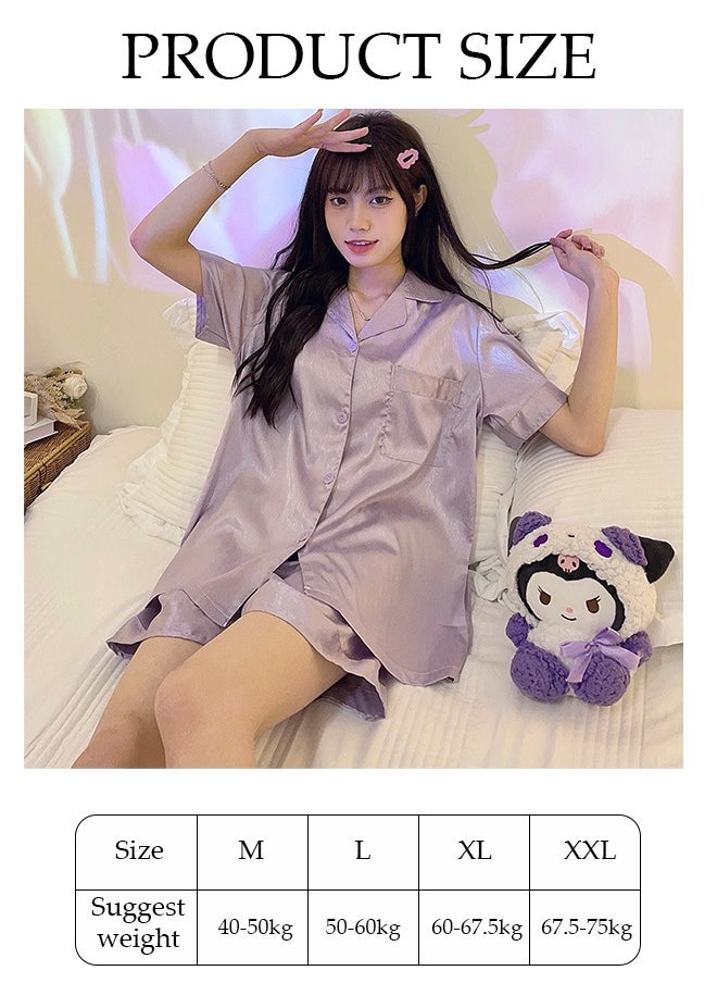 DUNISO Women's Soft Pajamas Set Silky Sleepwear 2 Piece Short sleeve Summer Pajama Set Sleepwear Night-wear Loungewear Button-Down Pajama Sets for Women's Pyjama Party Bridal Wedding  - Image 2