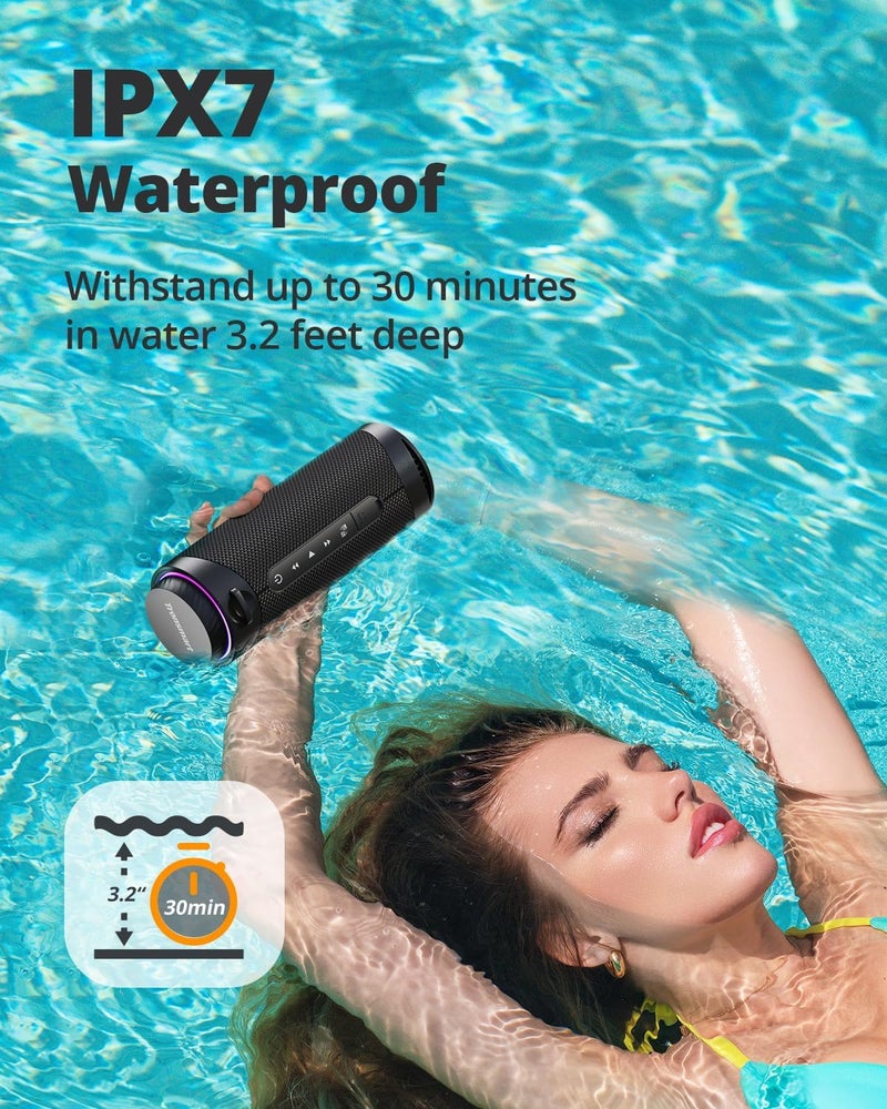 ترونسمارت مكبر صوت بلوتوث محمول Tronsmart T7 مع صوت محيطي 360 درجة، معادلة صوت مخصصة عبر التطبيق، مقاومة للماء IPX7، إقران مزدوج، إضاءة LED، بلوتوث 5.3، تحكم دوار في مستوى الصوت، بطاقة Micro SD/TF - Image 4