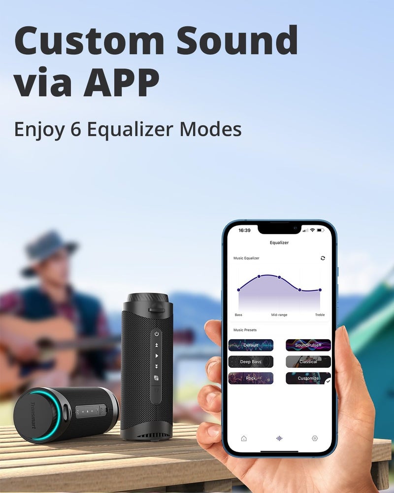 ترونسمارت مكبر صوت بلوتوث محمول Tronsmart T7 مع صوت محيطي 360 درجة، معادلة صوت مخصصة عبر التطبيق، مقاومة للماء IPX7، إقران مزدوج، إضاءة LED، بلوتوث 5.3، تحكم دوار في مستوى الصوت، بطاقة Micro SD/TF - Image 3