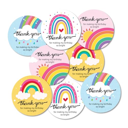 weRevel Rainbow Theme Thank You Party Stickers, 40 Count, 2 Inches, Round, 4 Unique Designs - Image 1