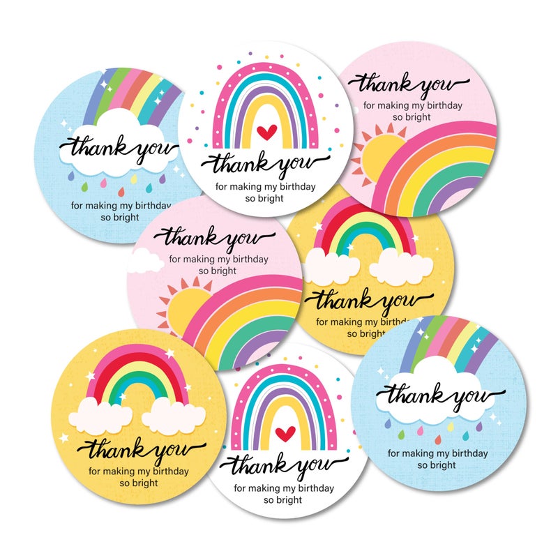 weRevel Rainbow Theme Thank You Party Stickers, 40 Count, 2 Inches, Round, 4 Unique Designs - Image 5