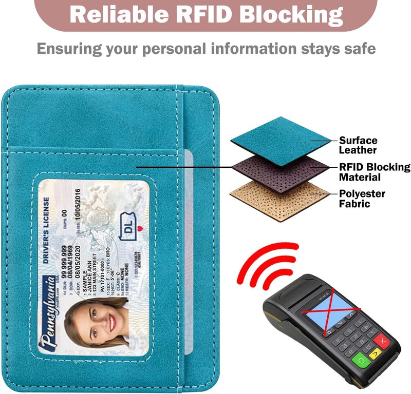 Hot Cool Card Holder Wallet Front Pocket Minimalist Travel Cute Funny Thin Leather With RFID Blocking Small Credit Card Holder Wallet for Men & Women Girls Organizer Gifts, Mint Green - Image 5