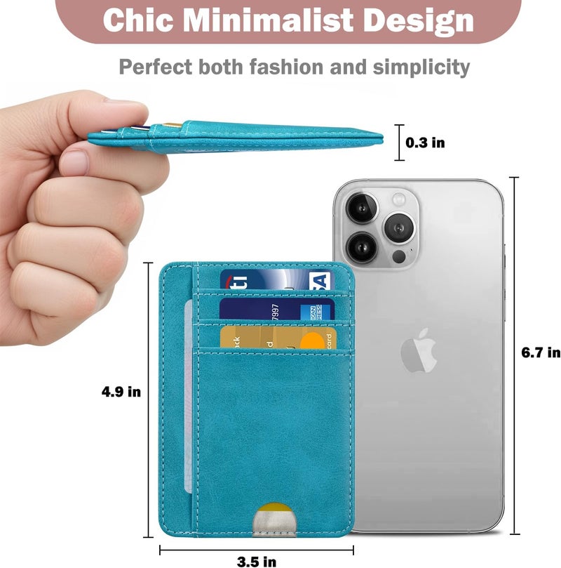 Hot Cool Card Holder Wallet Front Pocket Minimalist Travel Cute Funny Thin Leather With RFID Blocking Small Credit Card Holder Wallet for Men & Women Girls Organizer Gifts, Mint Green - Image 4