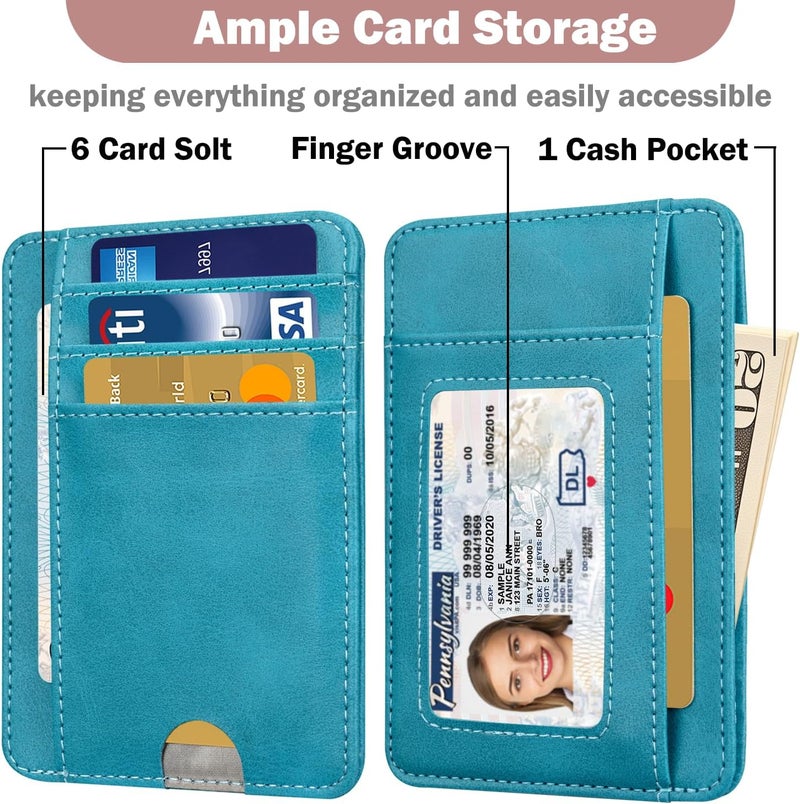 Hot Cool Card Holder Wallet Front Pocket Minimalist Travel Cute Funny Thin Leather With RFID Blocking Small Credit Card Holder Wallet for Men & Women Girls Organizer Gifts, Mint Green - Image 3