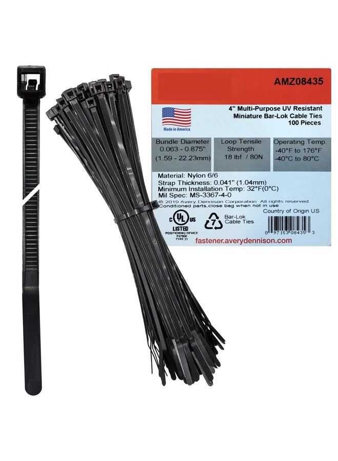 Bar-Lok Cable Ties, Cable Straps by Avery Dennison – American Made, Weather UV Resistant, Black Nylon Cable, Pipe Wire Ties (100, 4'') - Image 1
