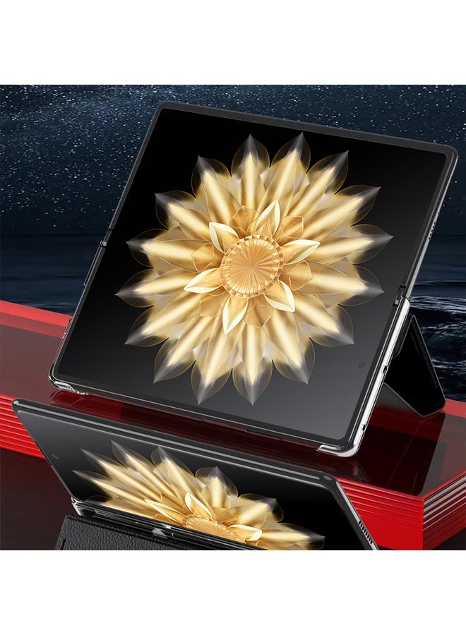 زبون جراب هاتف Honor Magic V2 الذكي المصنوع من الجلد العادي مع نافذة عرض - Image 3