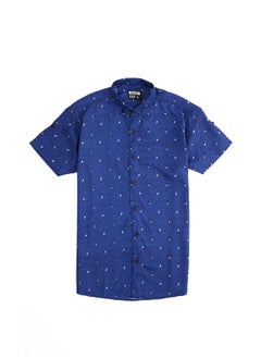 Navy Blue Patterned Short Sleeves Summer Shirt