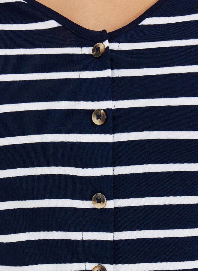 Styli Striped Knit Top with Button Placket - Image 3