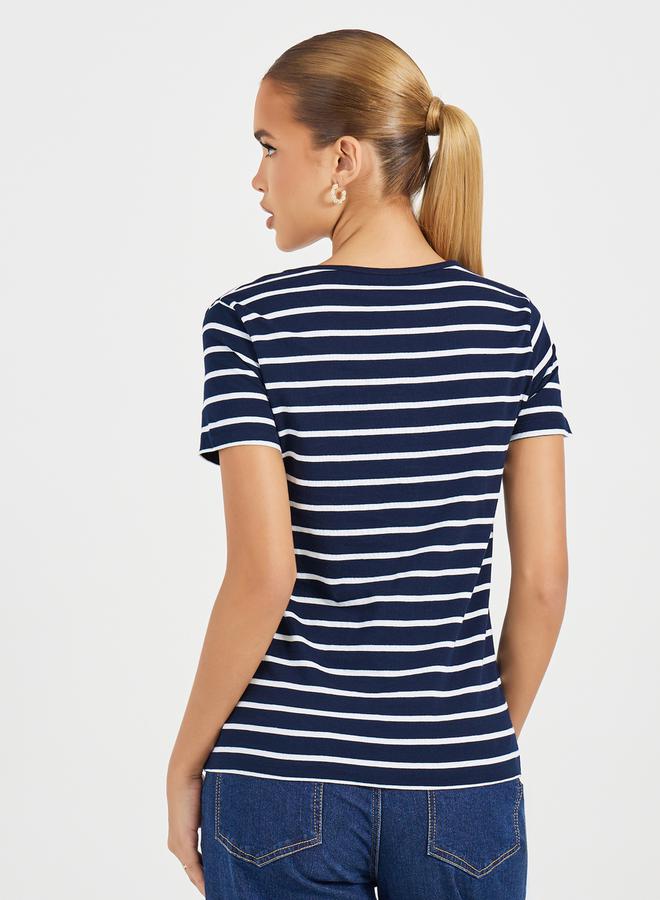 Styli Striped Knit Top with Button Placket - Image 4