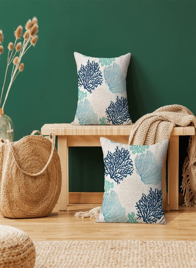 CXMEIFLY Coastal Pillow Covers 18x18 Inch Set of 2 Coral Branch Ocean Themed Beach Decor Throw Pillows Turquoise Navy Blue Beachy Nautical Summer Outdoor Decorative Cushion Cases for Couch Decorations - Image 2