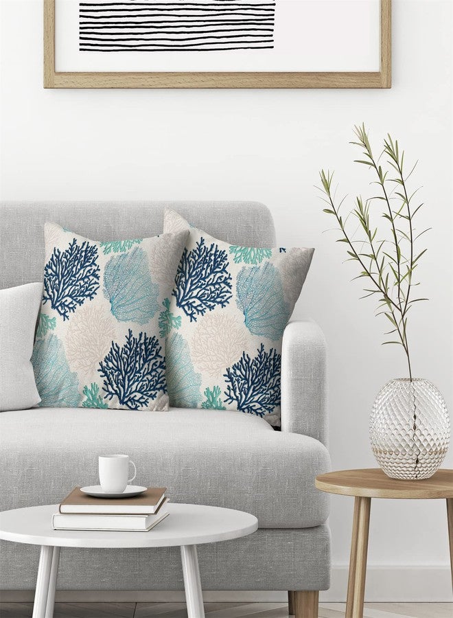 CXMEIFLY Coastal Pillow Covers 18x18 Inch Set of 2 Coral Branch Ocean Themed Beach Decor Throw Pillows Turquoise Navy Blue Beachy Nautical Summer Outdoor Decorative Cushion Cases for Couch Decorations - Image 3