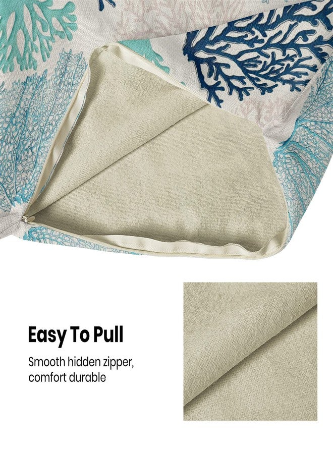 CXMEIFLY Coastal Pillow Covers 18x18 Inch Set of 2 Coral Branch Ocean Themed Beach Decor Throw Pillows Turquoise Navy Blue Beachy Nautical Summer Outdoor Decorative Cushion Cases for Couch Decorations - Image 5